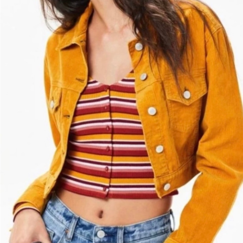 Pac Sun Los Angeles Gold Yellow Corduroy Cropped Long Sleeve Jacket size X-Small